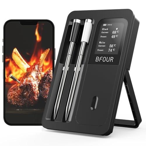 BFOUR Fleischthermometer Kabelloses mit 2...